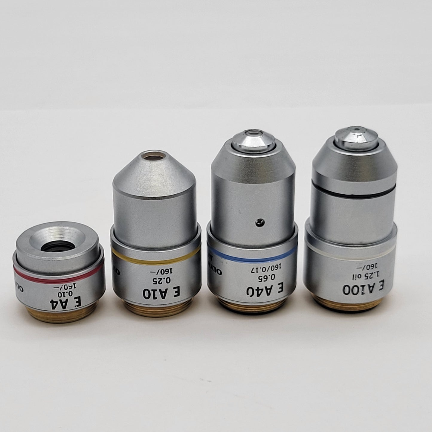 Olympus Microscope Objective Set for CH-2 4x, 10x, 40x, 100x Oil - microscopemarketplace