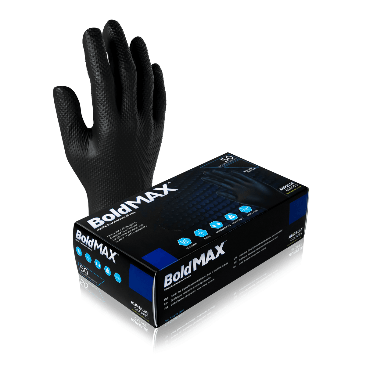 Aurelia BoldMAX Black Heavy Duty Nitrile Gloves