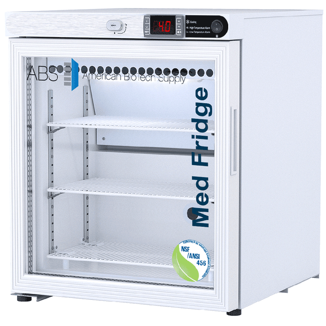 ABS 1 Cu. Ft. Glass Door Vaccine Refrigerator Left Hinged Certified to NSF/ANSI 456 - microscopemarketplace