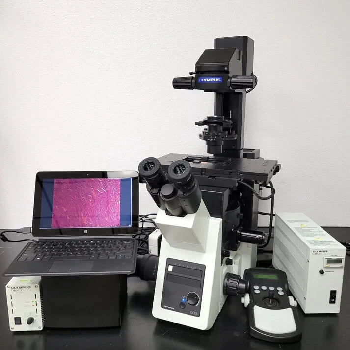 Olympus Microscope IX73 with Phase Contrast, Fluorescence, and Motorized Stage - microscopemarketplace