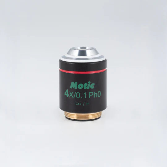 MOTIC Plan achromatic Phase objective PL Ph 4X/0.10 (WD=12.6mm) Ph0 | (1101001703281) - Microscope Marketplace