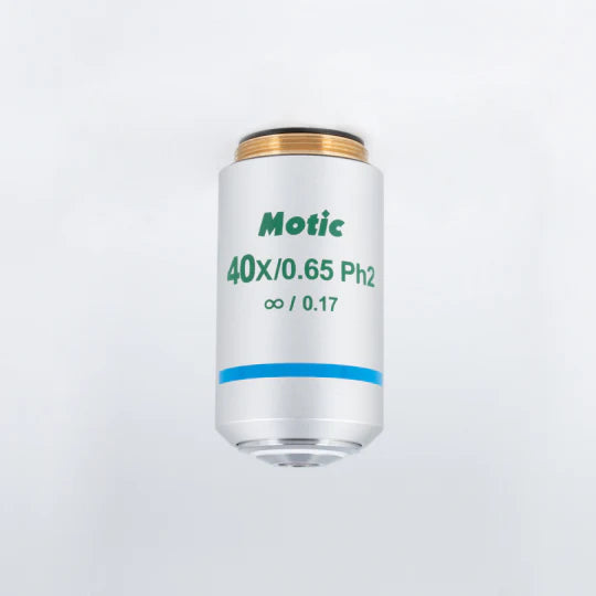 MOTIC Plan Achromatic Phase Objective UC Ph 40X/0.65/S (WD=0.6mm), Ph2 | (1101001706501) - Microscope Marketplace