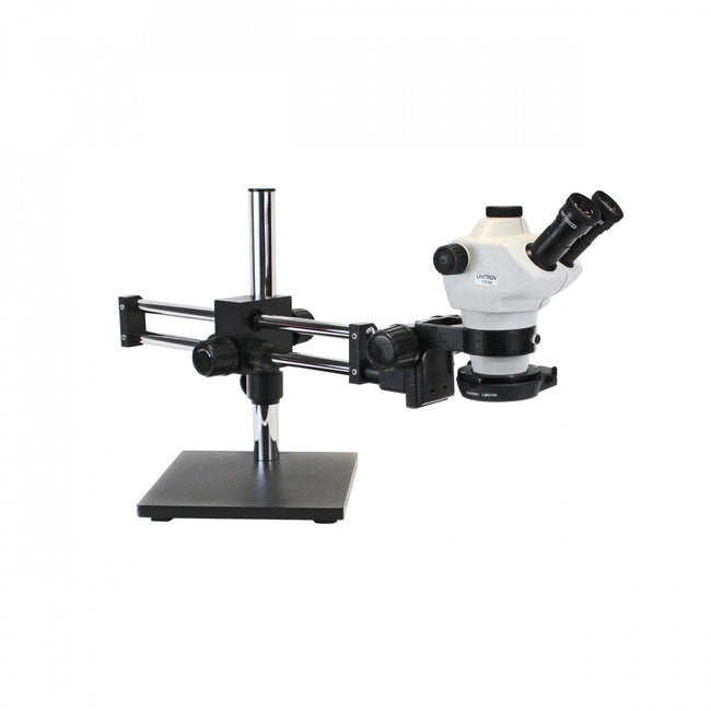 Unitron Z850 Zoom Stereo Microscope, Binocular, Ball Bearing Boom Stand, 0.5x Aux Objective, LED140 Ring Light - microscopemarketplace
