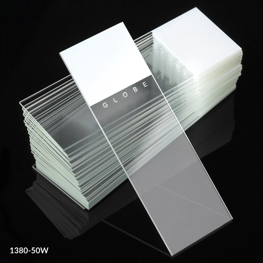 Globe Scientific Diamond® White Glass Slides with 90° Corners | 1380-50P - Microscope Marketplace