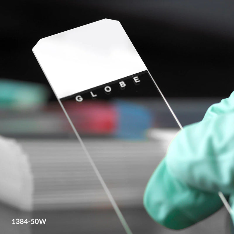 Globe Scientific Diamond® White Glass Slides with Clipped Corners | 1384-50P - Microscope Marketplace