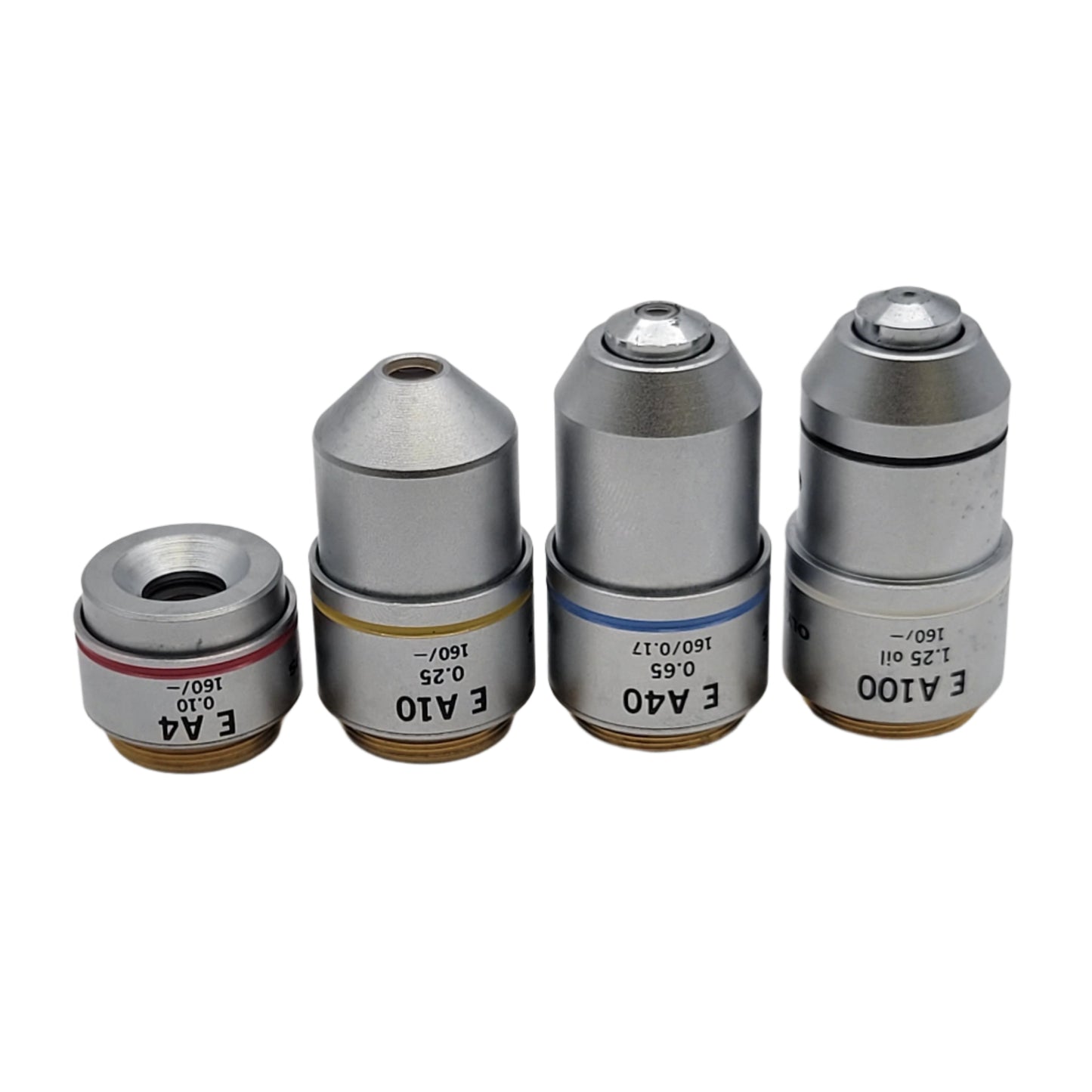 Olympus Microscope Objective Set for CH-2 4x, 10x, 40x, 100x Oil - microscopemarketplace