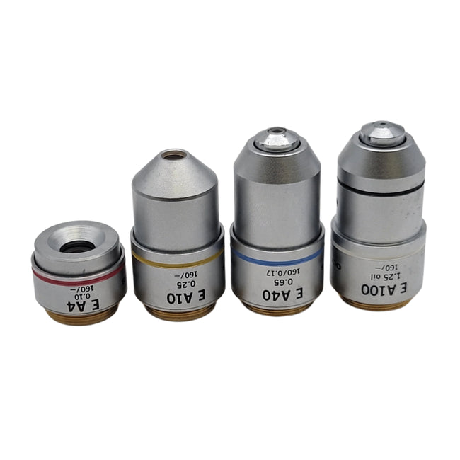 Olympus Microscope Objective Set for CH-2 4x, 10x, 40x, 100x Oil - microscopemarketplace