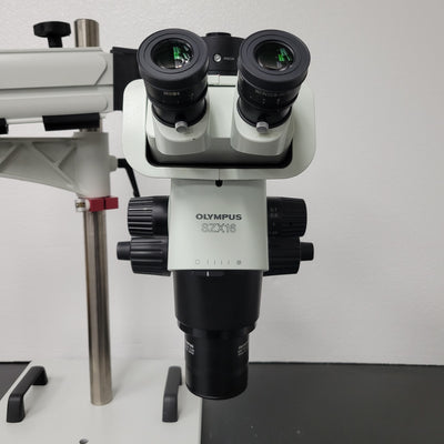 Olympus Stereo Microscope SZX16 with Tilting Trinocular Head & Articulating Arm Boom Stand - Microscope Marketplace