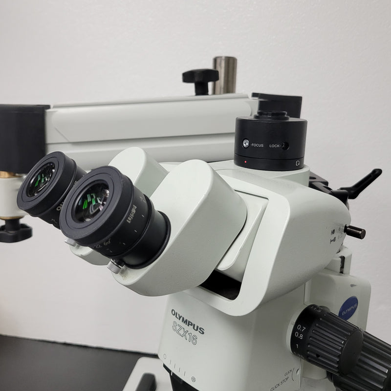Olympus Stereo Microscope SZX16 with Tilting Trinocular Head & Articulating Arm Boom Stand - Microscope Marketplace