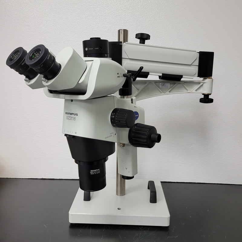 Olympus Stereo Microscope SZX16 with Tilting Trinocular Head & Articulating Arm Boom Stand - Microscope Marketplace