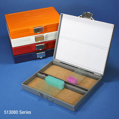 Globe Scientific 100 Place Slide Storage Boxes with Stainless Steel Latch | 513080W - Microscope Marketplace