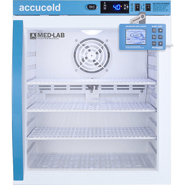 Accucold 1 Cu.Ft., Compact Laboratory Refrigerator, Digital Data Logger, Glass Door | Model ARG1MLDL2B - microscopemarketplace