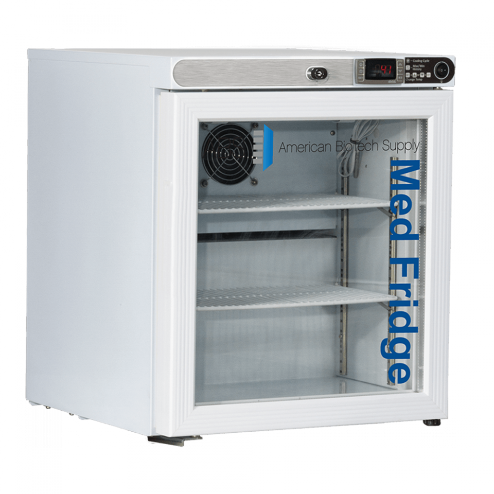 ABS 1 Cu Ft Pharmacy Glass Door Refrigerator-Left Hinged PH-ABT-HC-UCFS-0104G-LH - microscopemarketplace