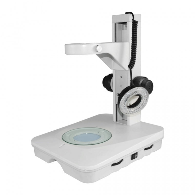 Munday Microscope Track Stand, 76mm Fine Focus Rack, LED Ring Light (Dimmable) - microscopemarketplace