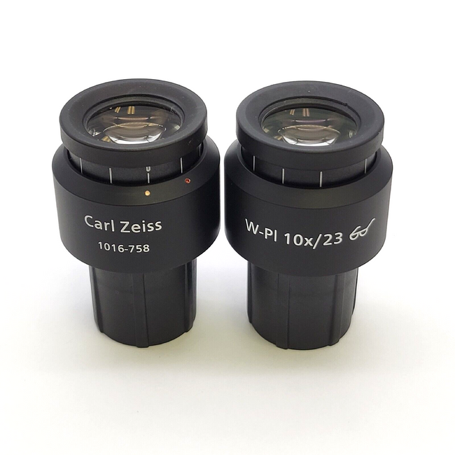 Zeiss Microscope Eyepiece Pair W-Pl 10x/23 1016-758 Focusing Eyepieces - microscopemarketplace