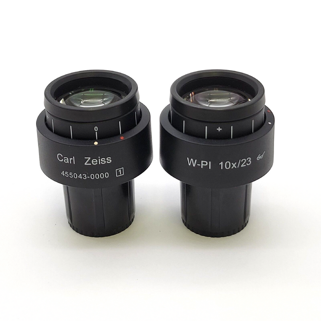 Zeiss Microscope Eyepiece Pair W-Pl 10x/23 455043-0000 Focusing Eyepieces - microscopemarketplace