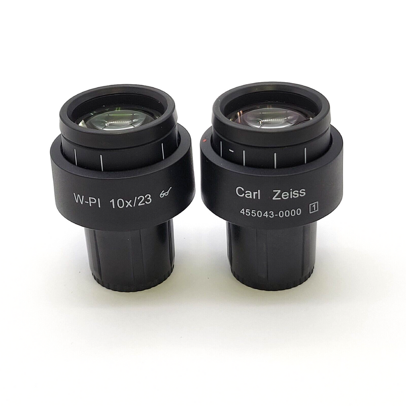 Zeiss Microscope Eyepiece Pair W-Pl 10x/23 455043-0000 Focusing Eyepieces - microscopemarketplace