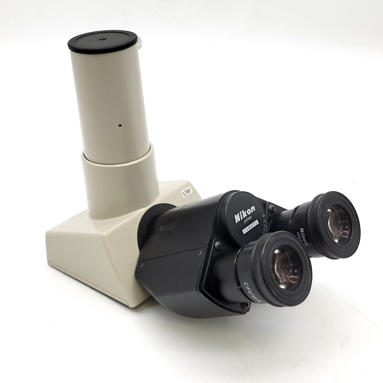 Nikon Microscope UW Ultra Wide Trinocular Head With CFUWN 10x 26 5 Eye nikon-microscope-uw-ultra-wide-trinocular-head-with-cfuwn-10x-26-5-eye