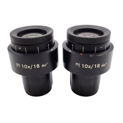 Zeiss Microscope Eyepiece Pair Pl 10x/18 444132 Focusing Eyepieces - microscopemarketplace