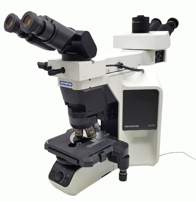 Olympus Microscope BX46 w. Front to Back Bridge, 2x & Fluorites Pathology / Mohs - Microscope Marketplace