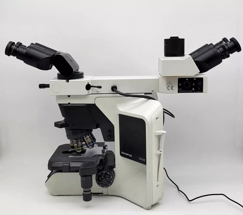 Olympus Microscope BX46 w. Front to Back Bridge, 2x & Fluorites Pathology / Mohs - Microscope Marketplace