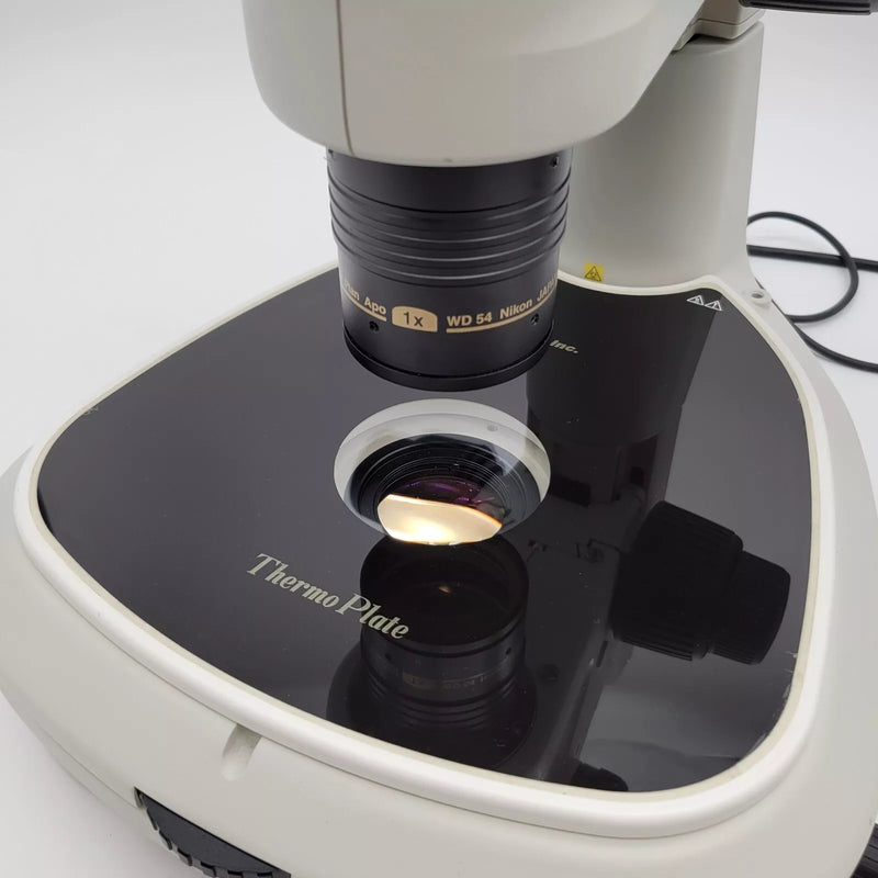 Nikon Stereo Microscope SMZ1500 with Transmitted Light & Tokai Hit Thermo Plate - microscopemarketplace