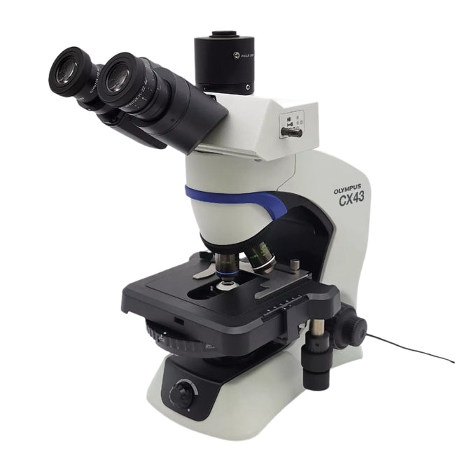 Olympus Microscope CX43 with Phase Contrast, Fluorites, & Trinocular Head - microscopemarketplace