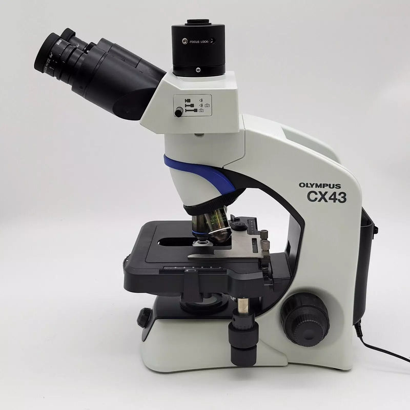 Olympus Microscope CX43 with Phase Contrast, Fluorites, & Trinocular Head - microscopemarketplace