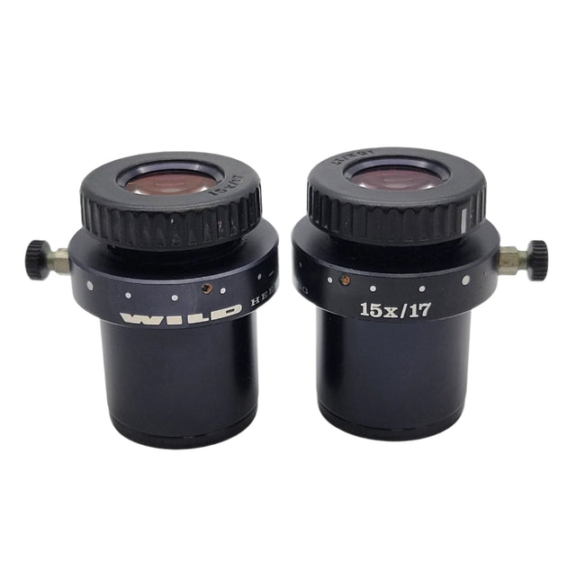 Wild Heerbrugg Microscope Eyepiece Pair 15x/17 with Reticle 376119 12mm/120 Div - microscopemarketplace