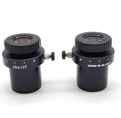 Wild Heerbrugg Microscope Eyepiece Pair 15x/17 with Reticle 376119 12mm/120 Div - microscopemarketplace