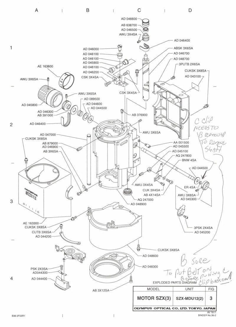 Olympus Stereo Microscope SZX9 & SZX12 Zoom Shaft Replacement / Repair Part - microscopemarketplace
