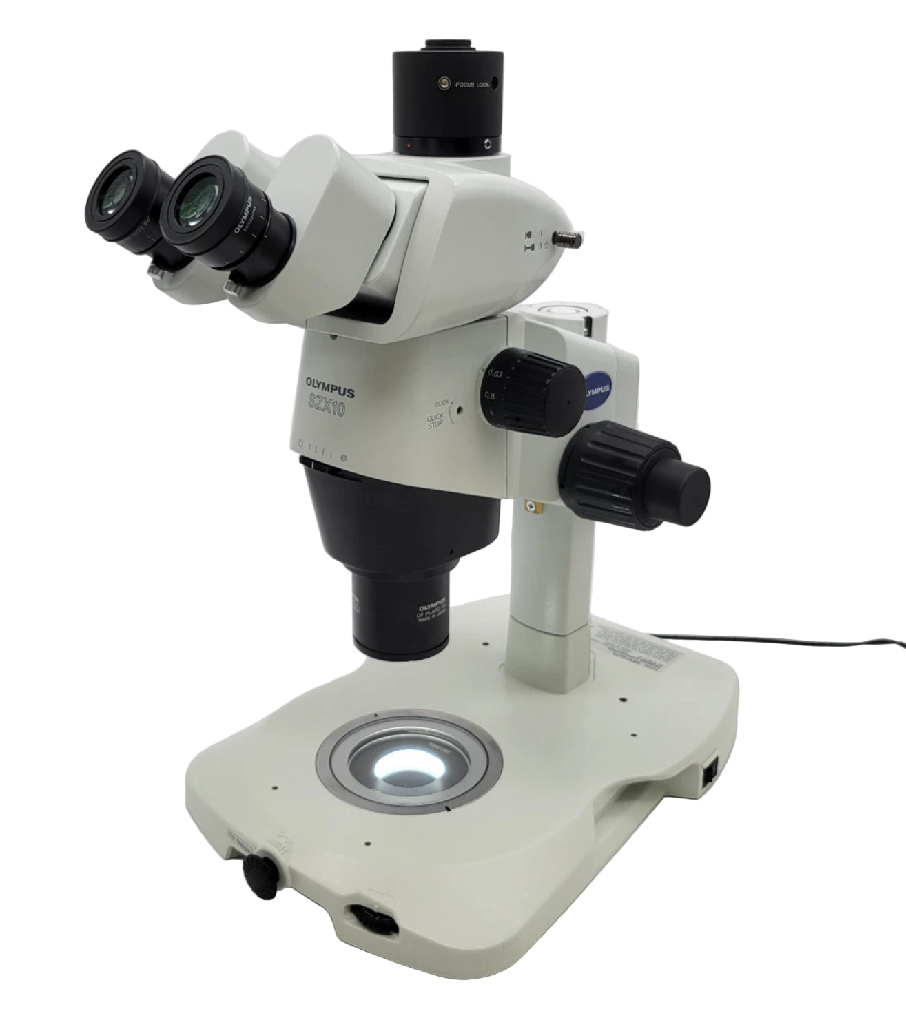 Olympus Stereo Microscope SZX10 DF with LED Transmitted Light Stand & Trinocular - microscopemarketplace
