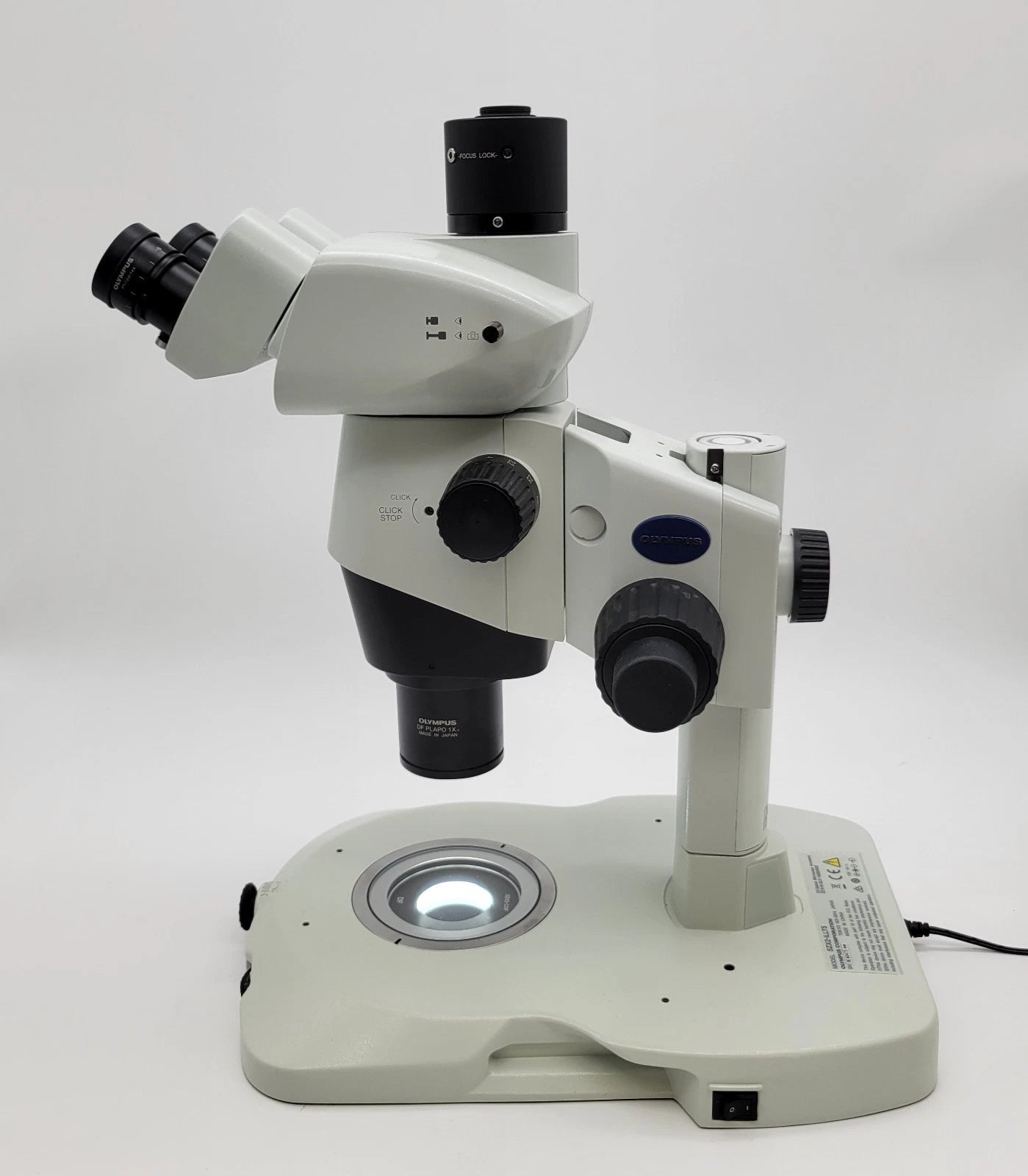 Olympus Stereo Microscope SZX10 DF with LED Transmitted Light Stand & Trinocular - microscopemarketplace