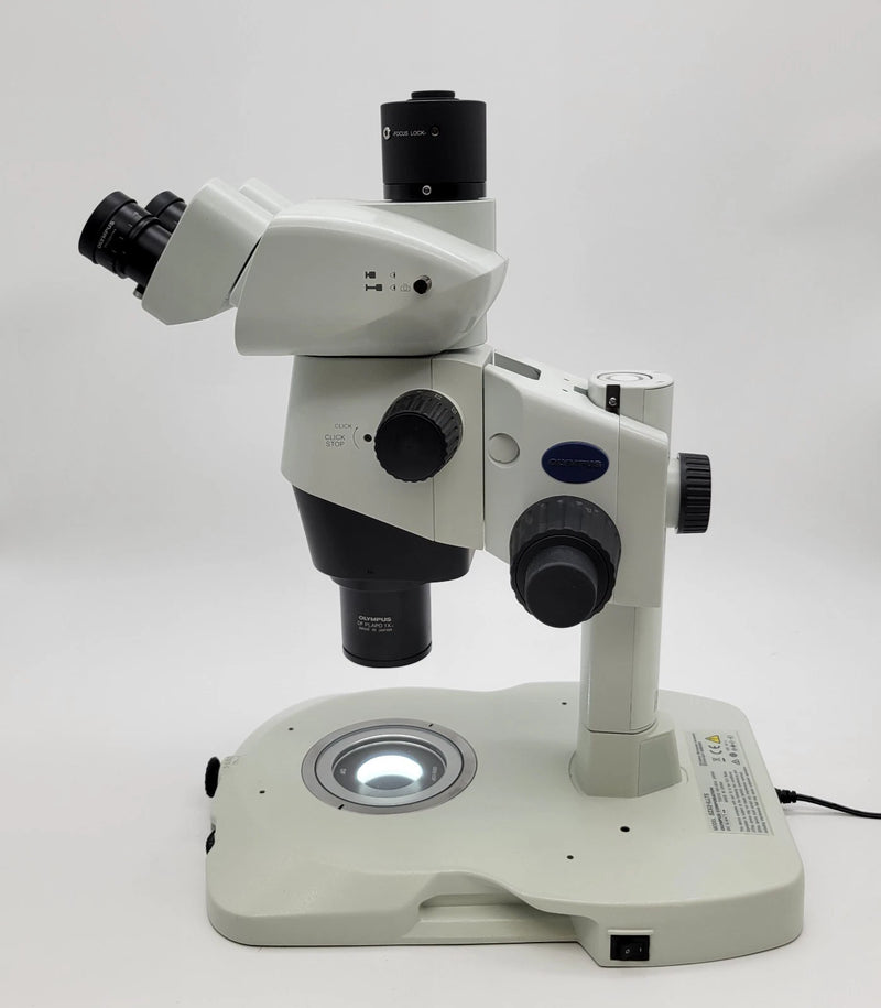 Olympus Stereo Microscope SZX10 DF with LED Transmitted Light Stand & Trinocular - microscopemarketplace
