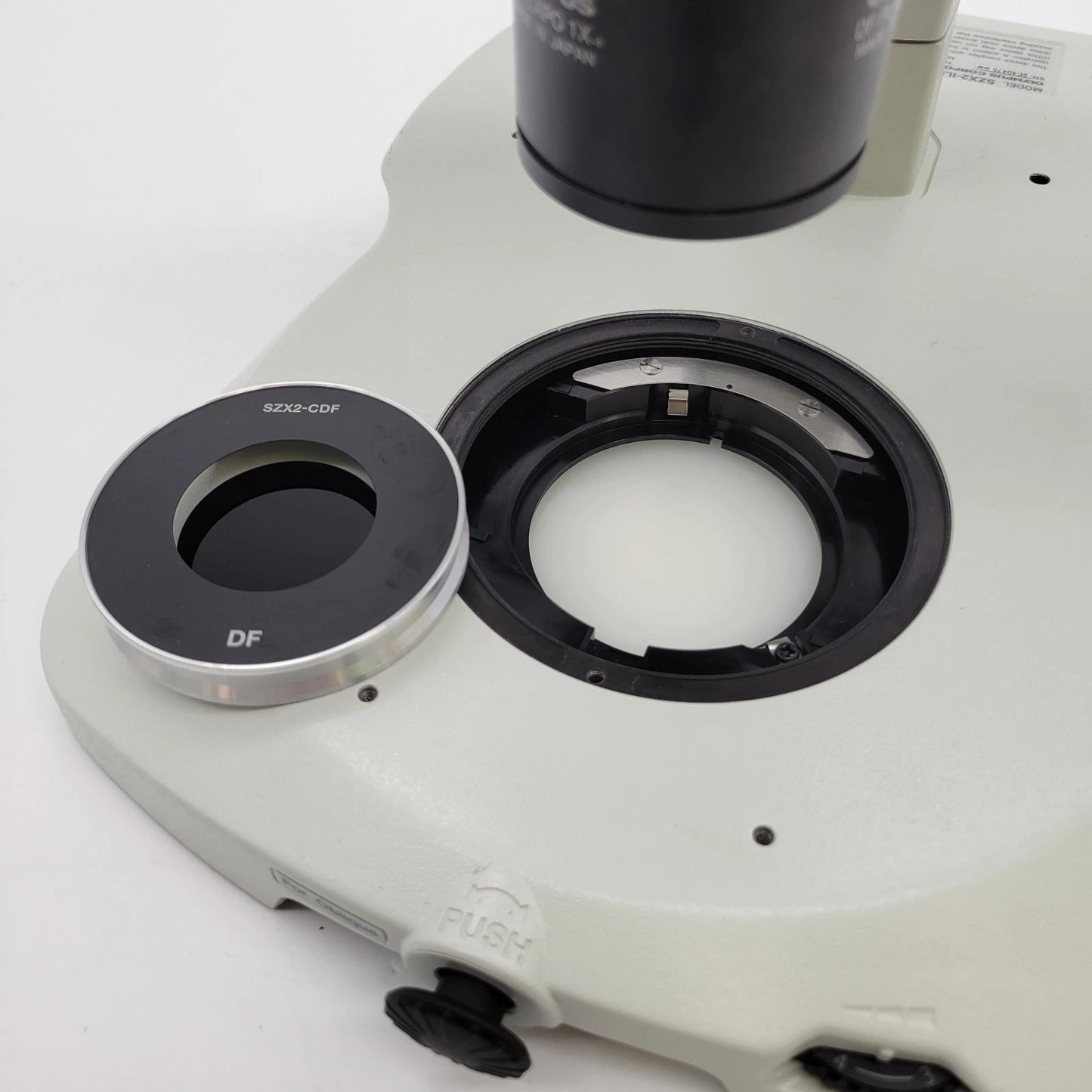 Olympus Stereo Microscope SZX10 DF with LED Transmitted Light Stand & Trinocular - microscopemarketplace