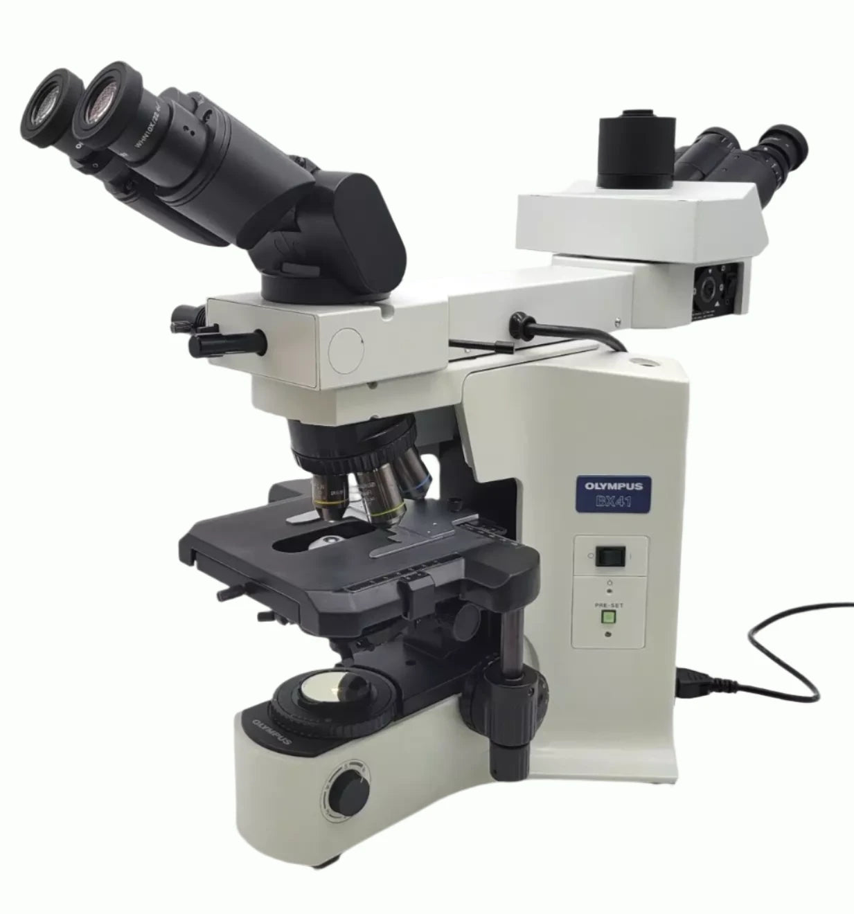 Olympus Microscope BX41 w. Front to Back Bridge, 2x & Fluorites Pathology / Mohs - microscopemarketplace