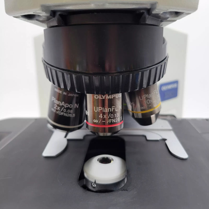 Olympus Microscope BX41 w. Front to Back Bridge, 2x & Fluorites Pathology / Mohs - microscopemarketplace