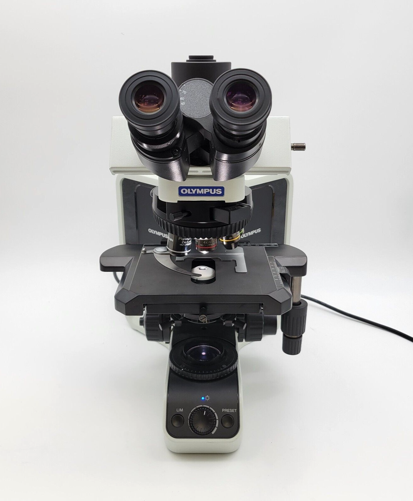 Olympus Microscope BX53 LED with Apo 2x, Fluorites, & Trinocular Head - microscopemarketplace