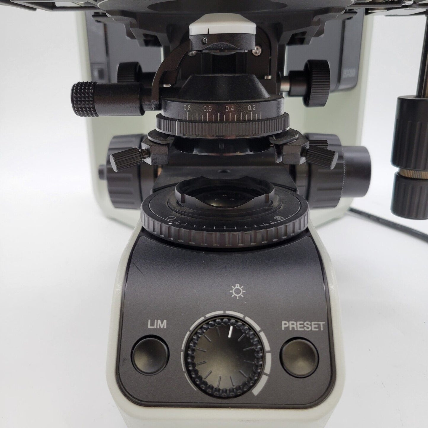 Olympus Microscope BX53 LED w. Apo 2x, Fluorites, & Tilting Ergo Trinocular Head - microscopemarketplace