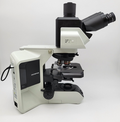 Olympus Microscope BX53 LED w. Apo 2x, Fluorites, & Tilting Ergo Trinocular Head - microscopemarketplace