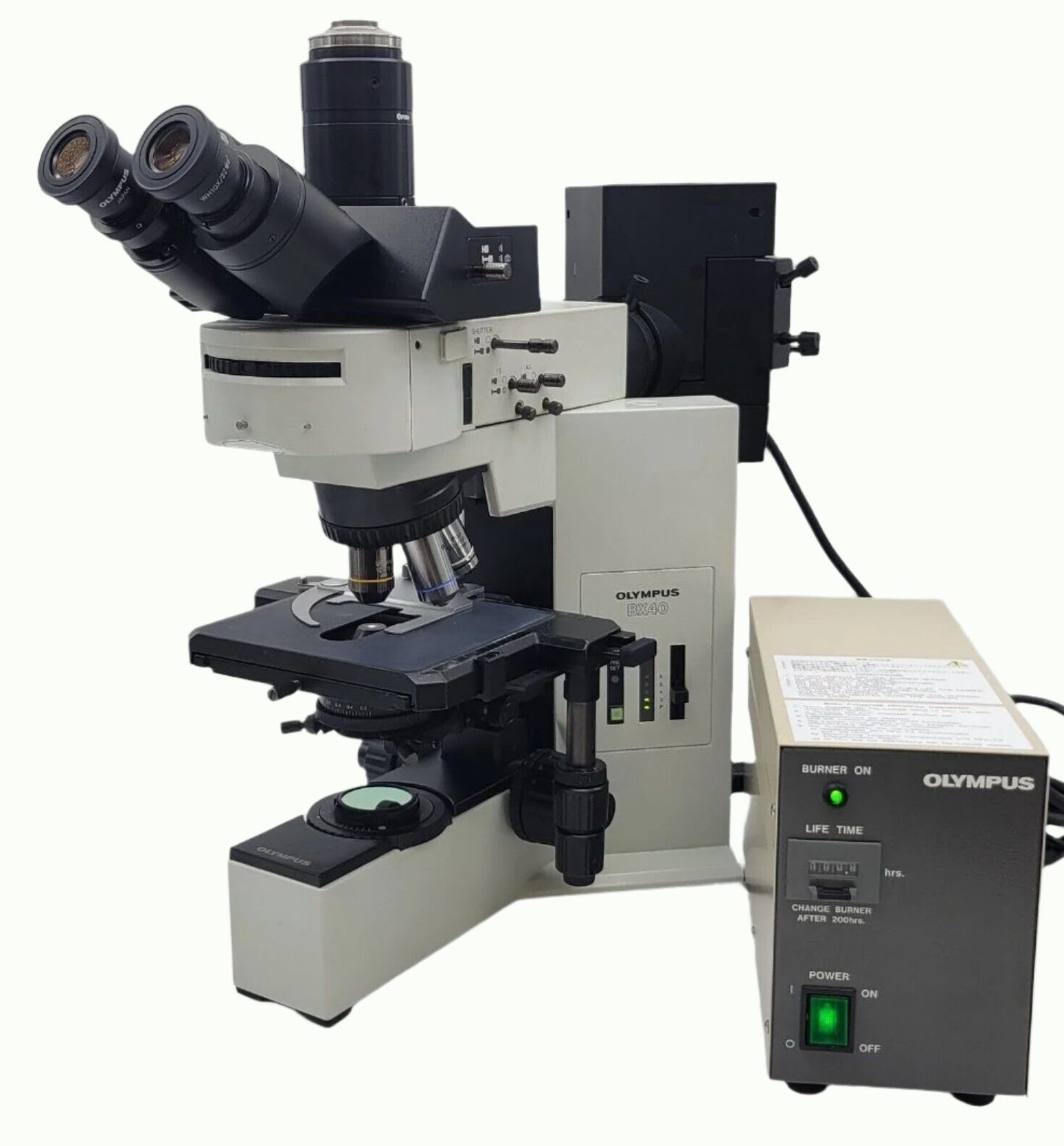 Olympus Microscope BX40 with Fluorescence, 10x ,40x, 100x, and Trinocular Head - microscopemarketplace