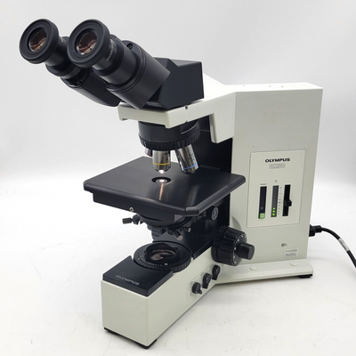Olympus Microscope BX50 w. Binocular Head, Fixed Stage & 4x, 10x, 40x Objectives - microscopemarketplace