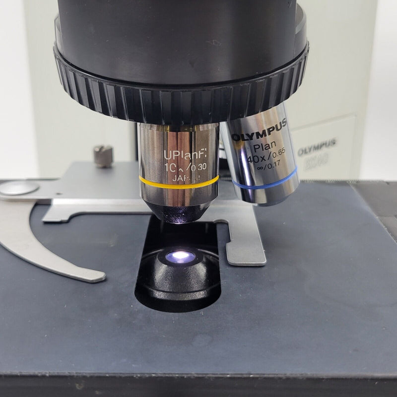 Olympus Microscope BX40 with Fluorescence, 10x ,40x, 100x, and Trinocular Head - microscopemarketplace