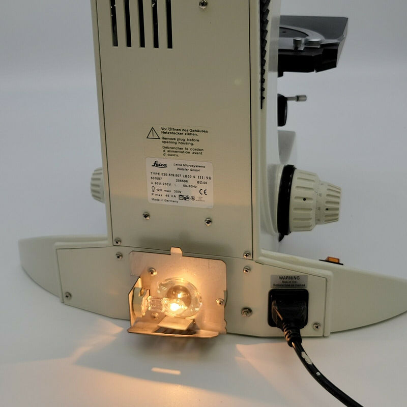 Leica Microscope DMLB Stand with Fluorescence 505065 and Stage for Parts - microscopemarketplace
