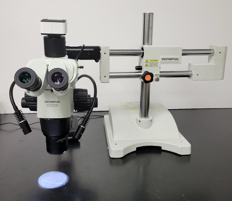 Olympus Stereo Microscope SZX16 with Trinocular Head, Camera, and Boomstand - microscopemarketplace