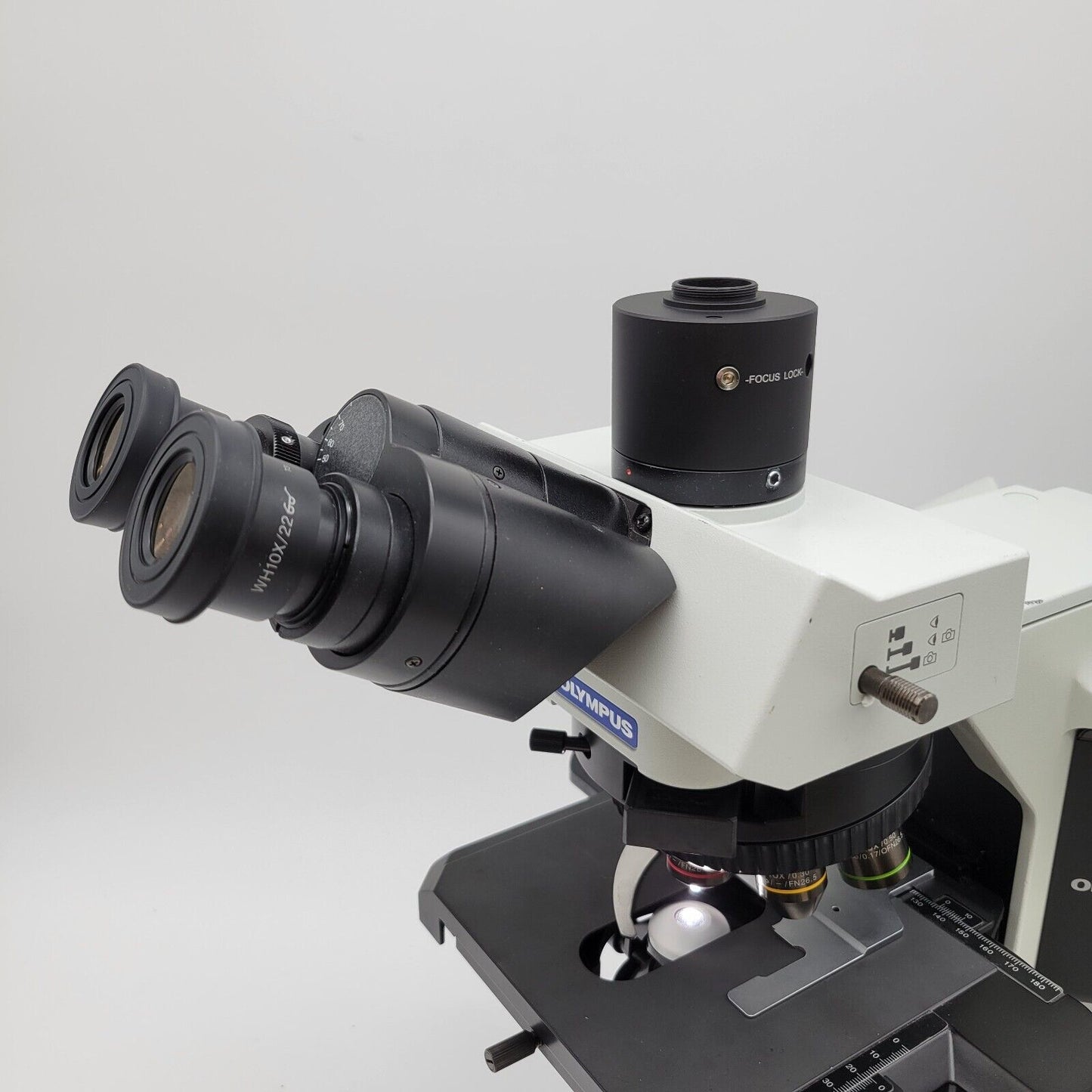 Olympus Microscope BX53 LED with Apo 2x, Fluorites, & Trinocular Head - microscopemarketplace